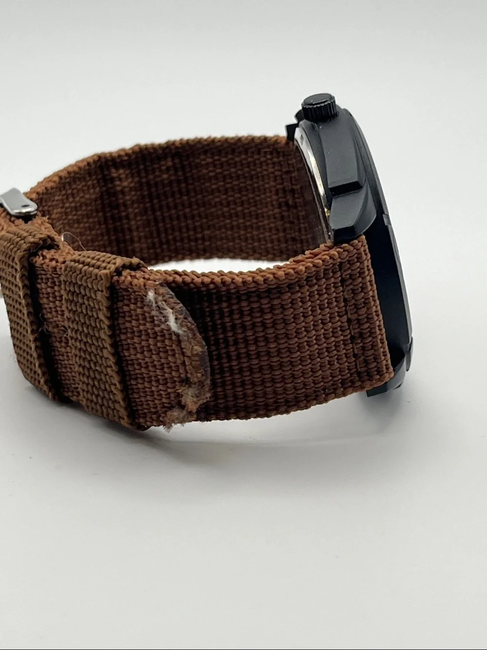 Men's Brown Canvas Strap Black Dial Jacket-Style Watch